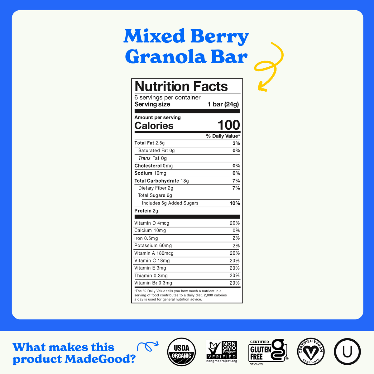 MadeGood - Mixed Berry Granola Bars Box of 6
