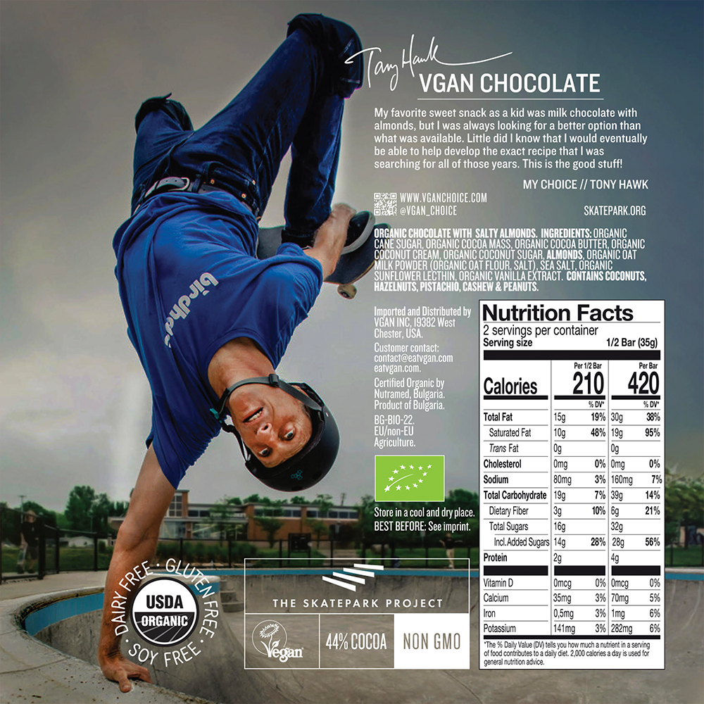 VGAN - Vegan Milk Chocolate with Salty Almonds Tony Hawk My Choice